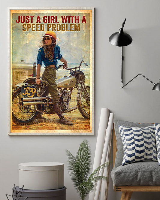Biker Canvas Prints Just A Girl With A Speed Problem Vintage Wall Art Gifts Vintage Home Wall Decor Canvas - Mostsuit