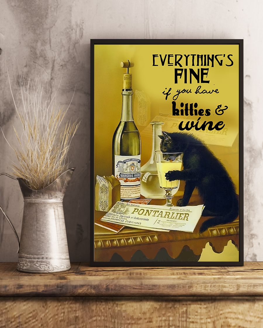 Kitten Cat Wine Canvas Prints Everything's fine Vintage Wall Art Gifts Vintage Home Wall Decor Canvas - Mostsuit