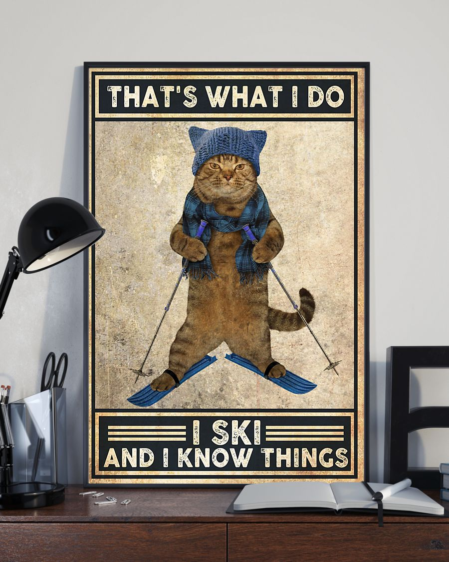 Skiing Cat Loves Canvas Prints That's What I Do I Ski And I Know Things Vintage Wall Art Gifts Vintage Home Wall Decor Canvas - Mostsuit