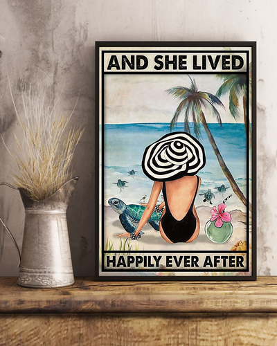 Turtle Girl On The Beach And She Lived Happily Ever After Canvas Prints Vintage Wall Art Gifts Vintage Home Wall Decor Canvas - Mostsuit
