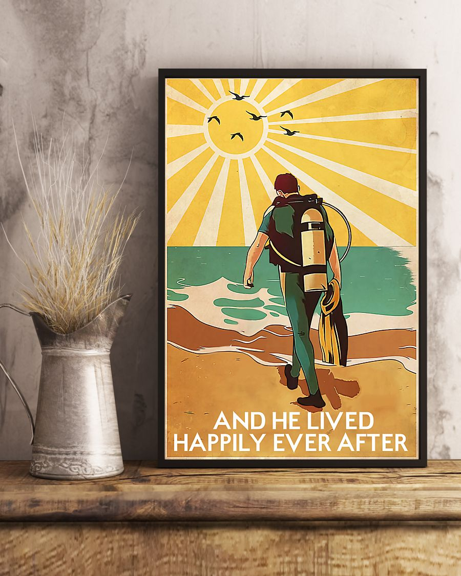 Scuba Diving Poster And He Lived Happily Ever After Vintage Room Home Decor Wall Art Gifts Idea - Mostsuit
