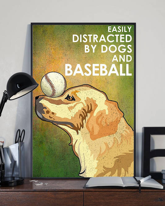 Baseball Golden Retriever Canvas Prints Easily Distracted Vintage Wall Art Gifts Vintage Home Wall Decor Canvas - Mostsuit