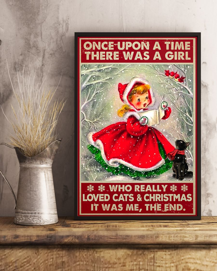 Christmas Cat Poster There Was A Girl Who Really Loved Cats & Christmas Vintage Room Home Decor Wall Art Gifts Idea - Mostsuit