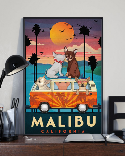 Chihuahua Travel Loves Canvas Prints Malibu California Vintage Wall Art Gifts Vintage Home Wall Decor Canvas - Mostsuit