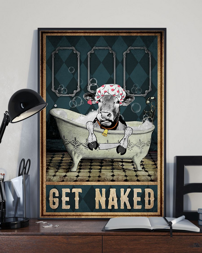 Cow Bathroom Funny Poster Get Naked Vintage Room Home Decor Wall Art Gifts Idea - Mostsuit