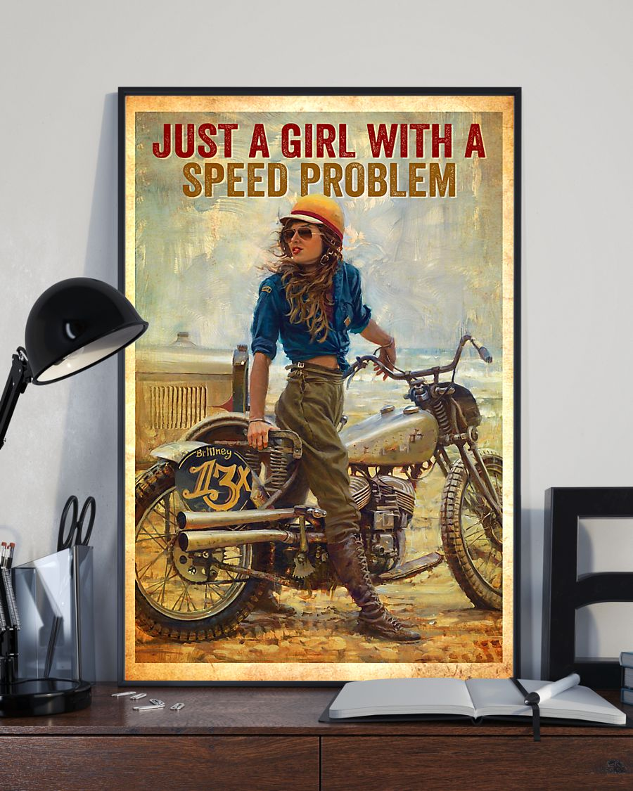Biker Canvas Prints Just A Girl With A Speed Problem Vintage Wall Art Gifts Vintage Home Wall Decor Canvas - Mostsuit