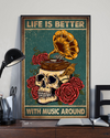 Skull Vinyl Record Canvas Prints Life Is Better With Music Around Vintage Wall Art Gifts Vintage Home Wall Decor Canvas - Mostsuit