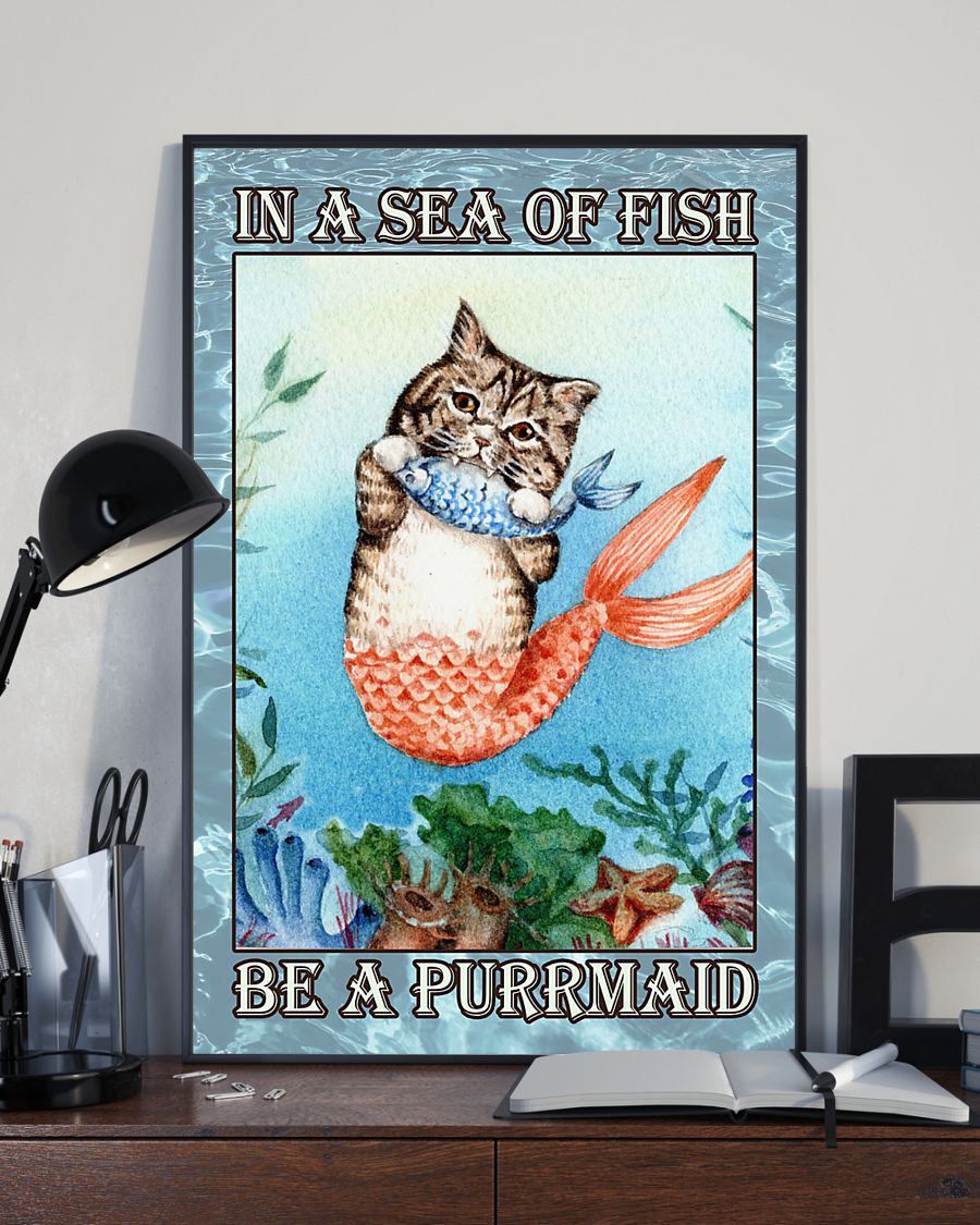 Cat Mermaid Canvas Prints In A Sea Of Fish Be A Purrmaid Vintage Wall Art Gifts Vintage Home Wall Decor Canvas - Mostsuit