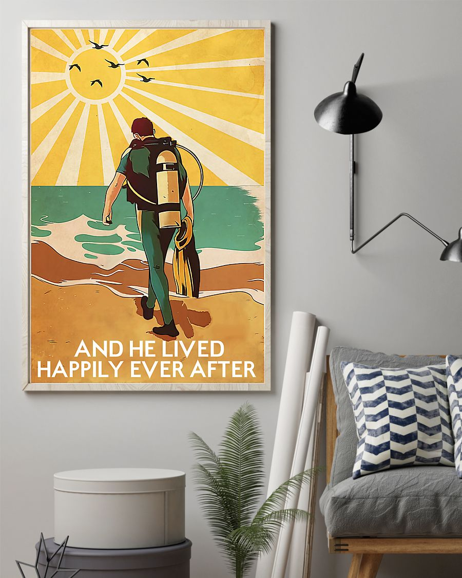 Scuba Diving Poster And He Lived Happily Ever After Vintage Room Home Decor Wall Art Gifts Idea - Mostsuit