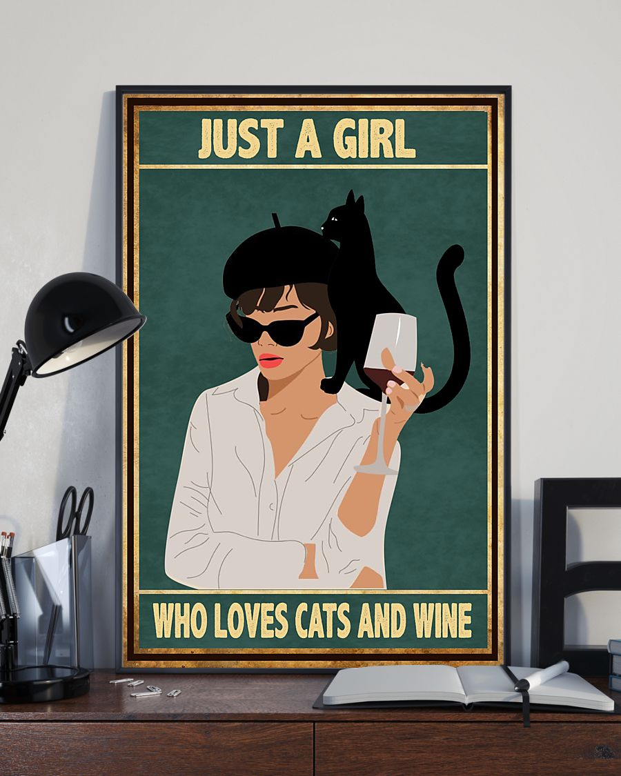 Just A Girl Who Loves Black Cats And Wine Canvas Prints Vintage Wall Art Gifts Vintage Home Wall Decor Canvas - Mostsuit