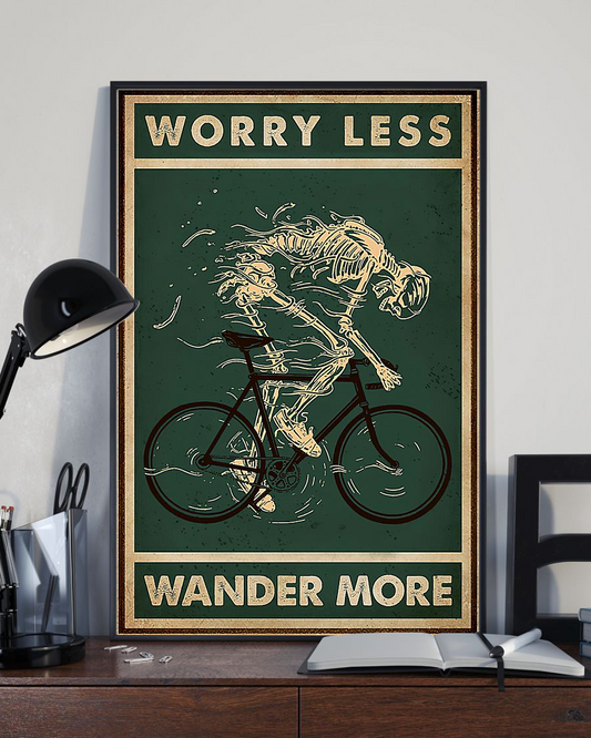 Cycling Skeleton Loves Canvas Prints Worry Less Wander More Vintage Wall Art Gifts Vintage Home Wall Decor Canvas - Mostsuit