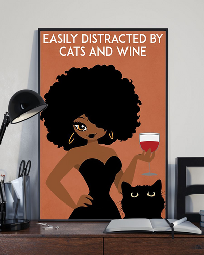 Black Girl Cat Wine Loves Canvas Prints Easily Distracted Vintage Wall Art Gifts Vintage Home Wall Decor Canvas - Mostsuit