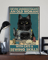 Black Cat Sewing Canvas Prints Never Underestimate An Old Woman With Cats And Sewing Skills Vintage Wall Art Gifts Vintage Home Wall Decor Canvas - Mostsuit