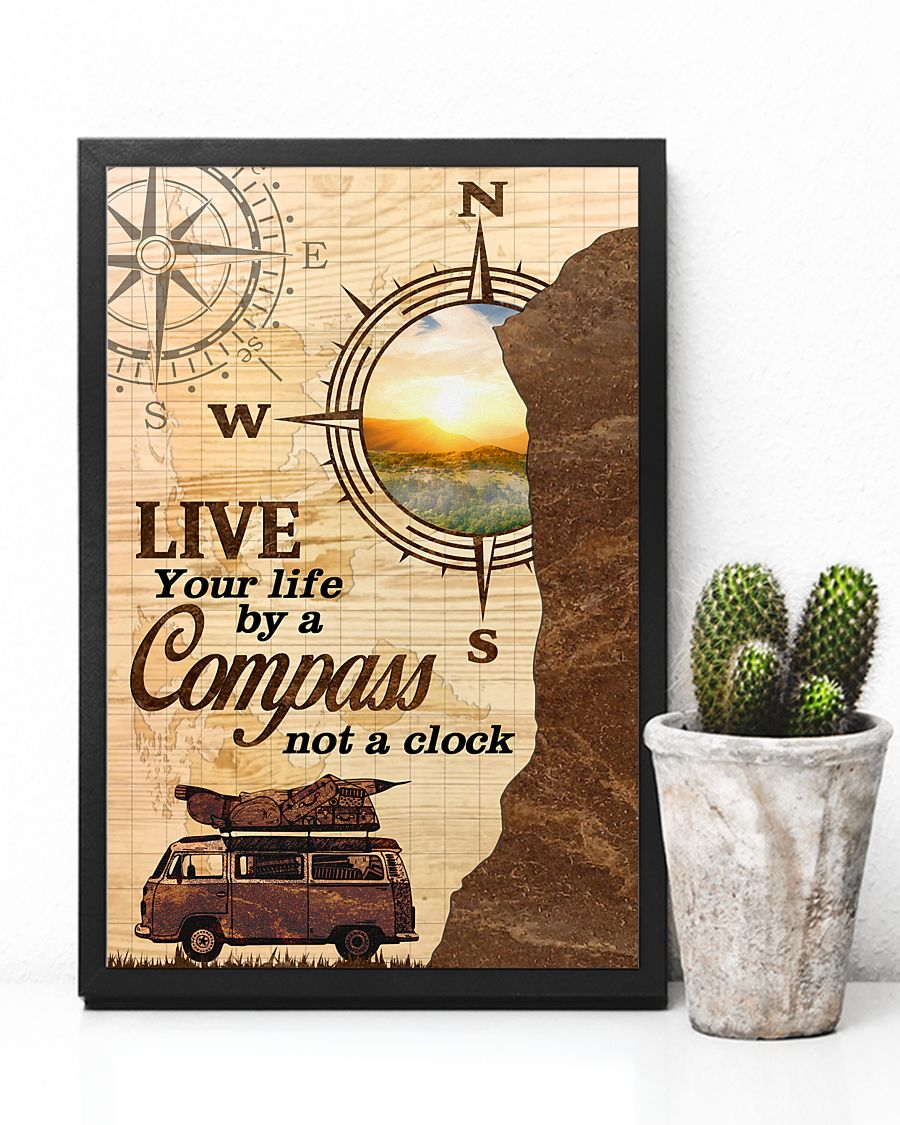 Travel Car Camping Poster Live Your Life By A Compass Not A Clock Vintage Room Home Decor Wall Art Gifts Idea - Mostsuit