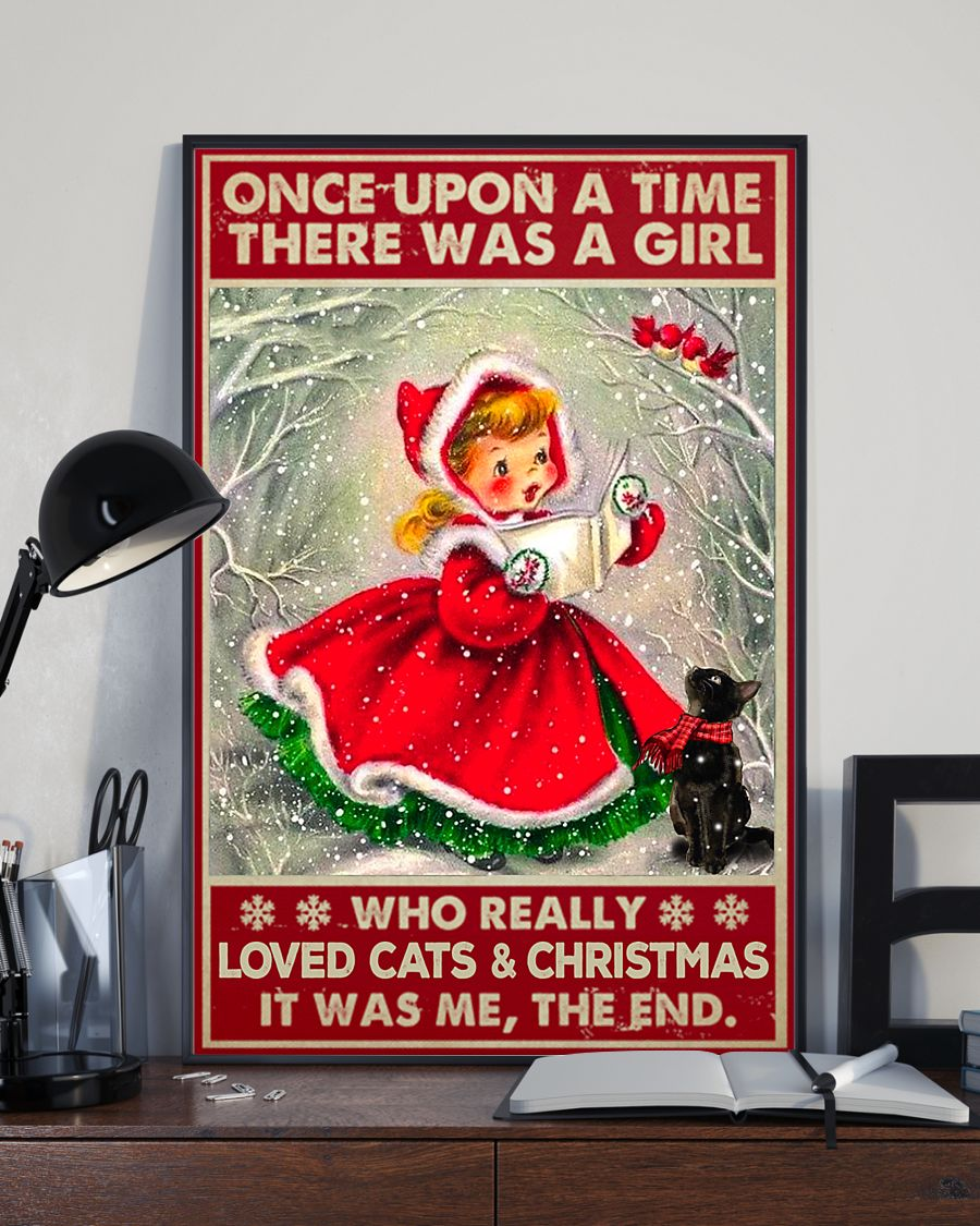 Christmas Cat Poster There Was A Girl Who Really Loved Cats & Christmas Vintage Room Home Decor Wall Art Gifts Idea - Mostsuit