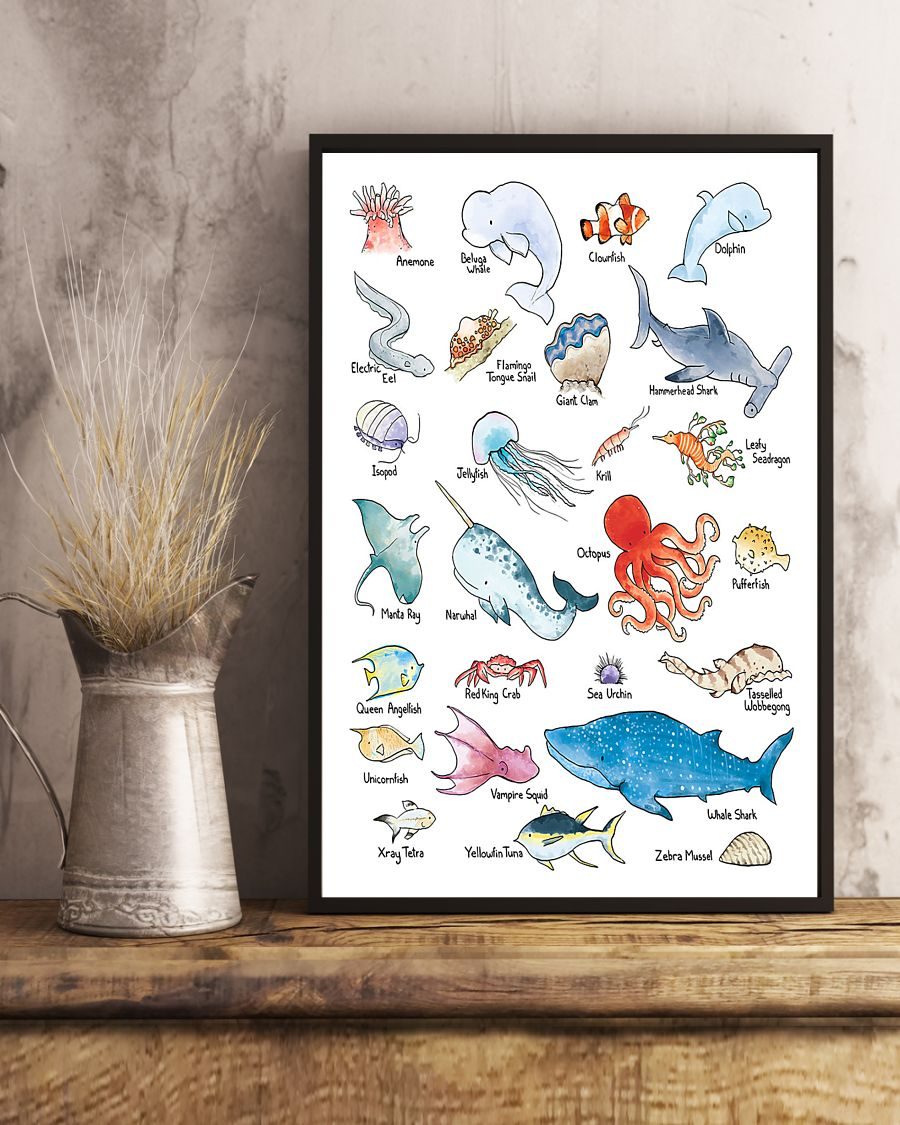Alphabet Sea Animals Classroom Teacher Canvas Prints Vintage Wall Art Gifts Vintage Home Wall Decor Canvas - Mostsuit