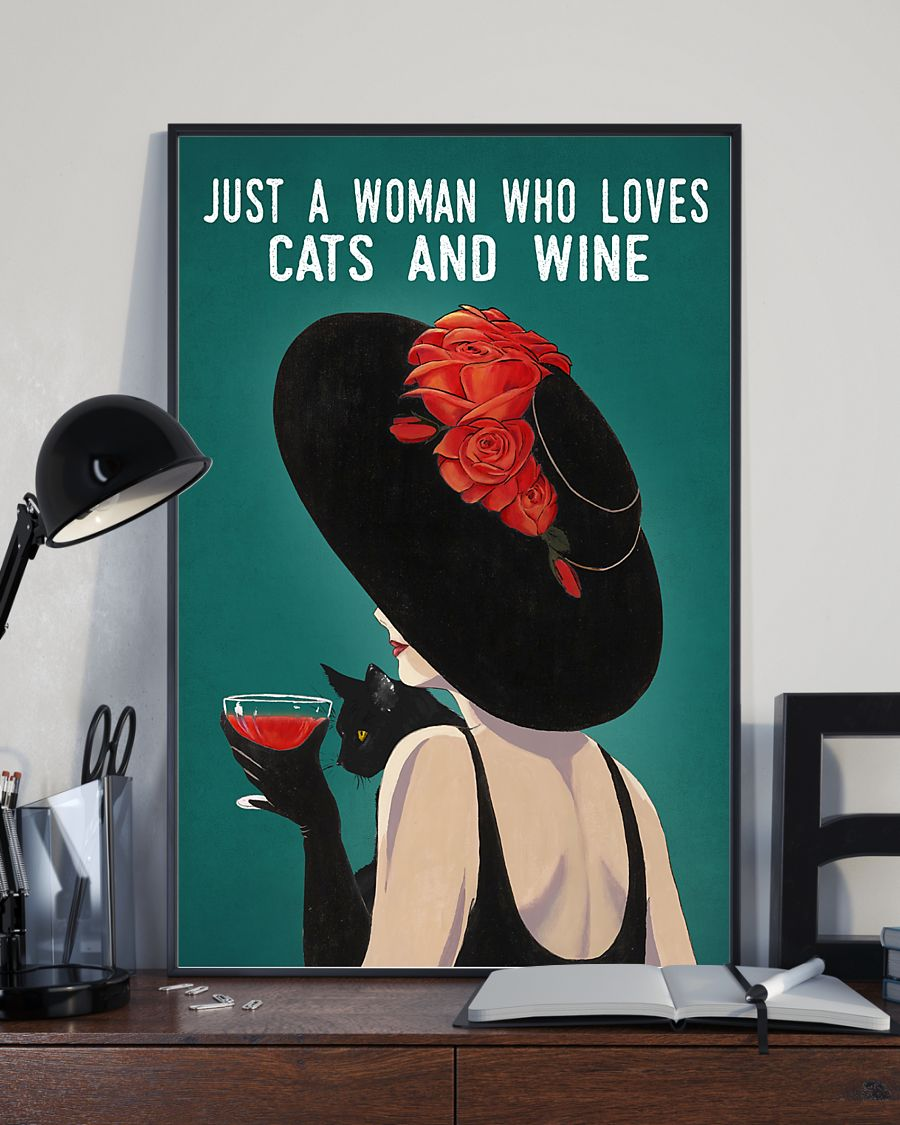 Cat Wine Loves Canvas Prints Just A Women Who Loves Cats And Wine Vintage Wall Art Gifts Vintage Home Wall Decor Canvas - Mostsuit