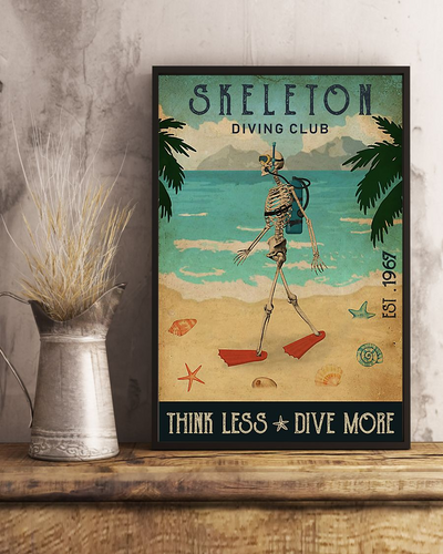 Skeleton Loves Canvas Prints Diving Club Think Less Dive More Vintage Wall Art Gifts Vintage Home Wall Decor Canvas - Mostsuit