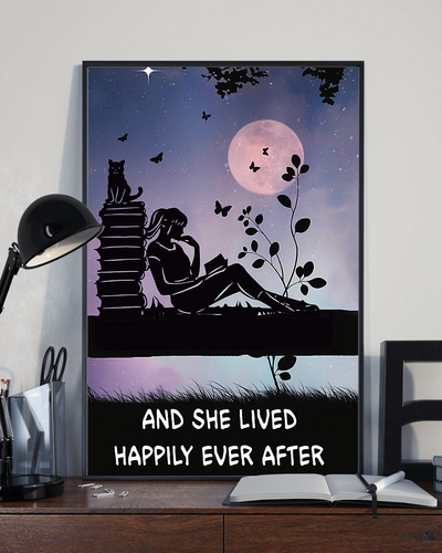Book Cat Loves Poster And She Lived Happily Ever After Vintage Room Home Decor Wall Art Gifts Idea - Mostsuit