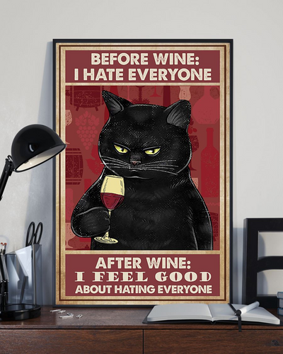 Funny Grumpy Black Cat Love Wine Hate People Canvas Prints Vintage Wall Art Gifts Vintage Home Wall Decor Canvas - Mostsuit