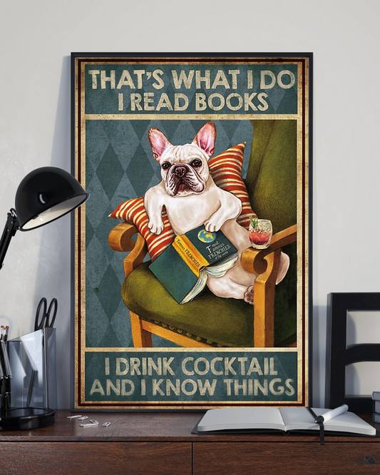 French Bulldog Canvas Prints That's What I Do I Read Book I Drink Cocktail Vintage Wall Art Gifts Vintage Home Wall Decor Canvas - Mostsuit