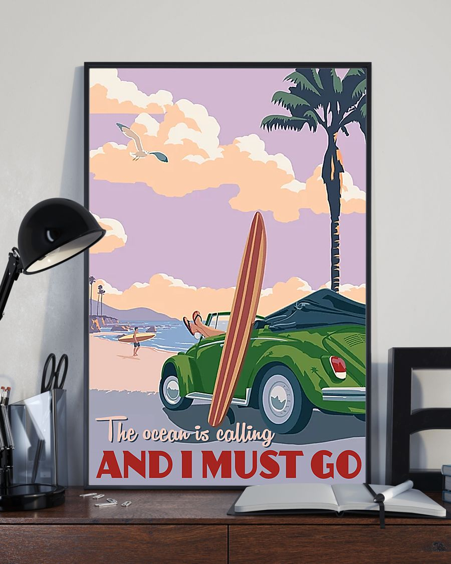 Surfing Poster Ocean Is Calling And I Must Go Vintage Room Home Decor Wall Art Gifts Idea - Mostsuit