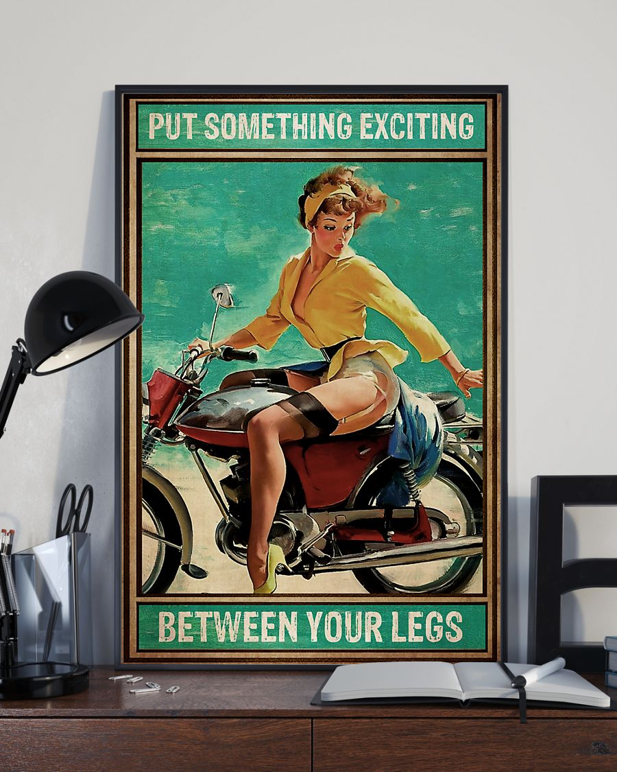 Biker Lady Motorcycle Canvas Prints Put Something Exciting Between Your Legs Vintage Wall Art Gifts Vintage Home Wall Decor Canvas - Mostsuit