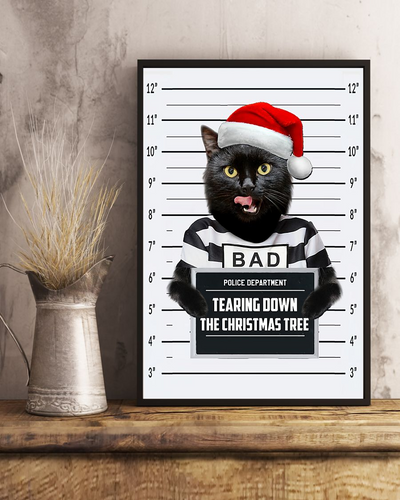 Crime Black Cat Christmas Hat Poster Tearing Down The Christmas Tree Room Home Decor Wall Art Gifts Idea - Mostsuit