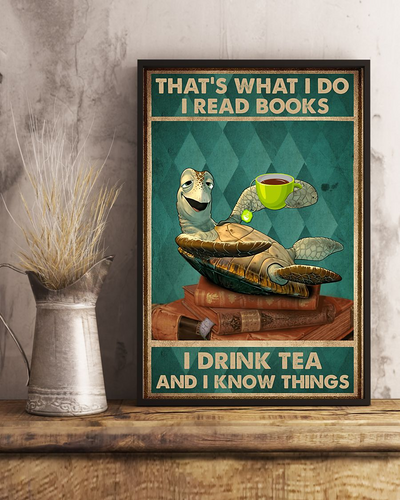 Turtle Book Tea Canvas Prints That's What I Do I Read Books And I Drink Tea Vintage Wall Art Gifts Vintage Home Wall Decor Canvas - Mostsuit