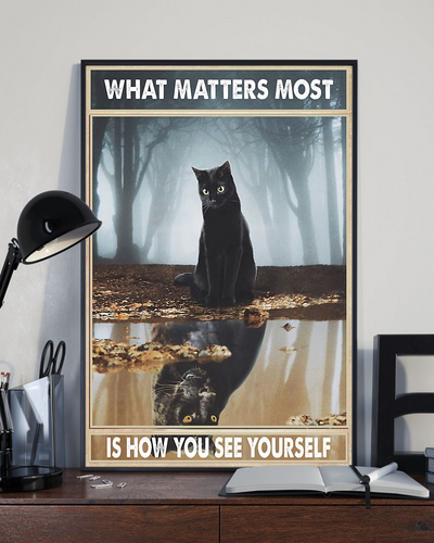 Black Cat Panther Reflection Canvas Prints What Matters Most Is How You See Yourself Wall Art Gifts Vintage Home Wall Decor Canvas - Mostsuit