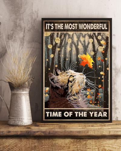 Cat Autumn Poster It's The Most Wonderful Time Of The Year Vintage Room Home Decor Wall Art Gifts Idea - Mostsuit