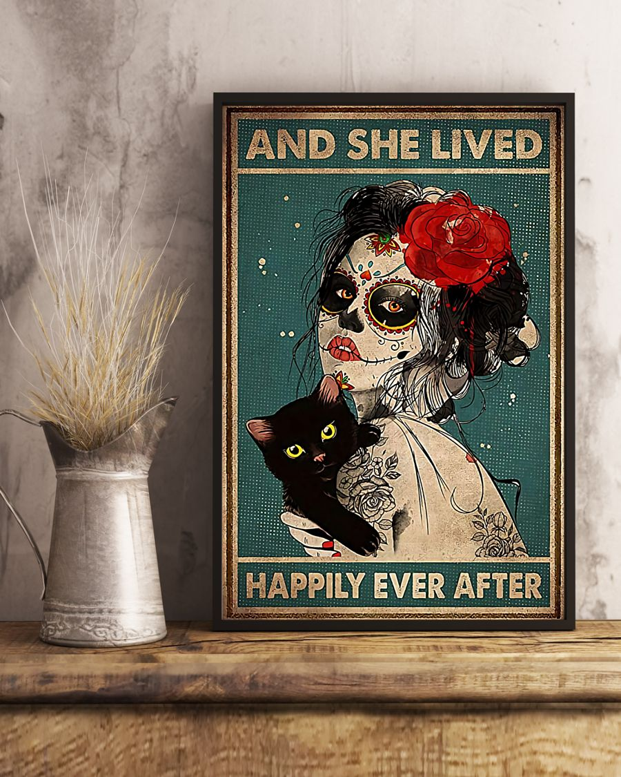 Tattooed Girl Loves Black Cat Poster And She Lived Happily Ever After Vintage Sugar Skull Room Home Decor Wall Art Gifts Idea - Mostsuit