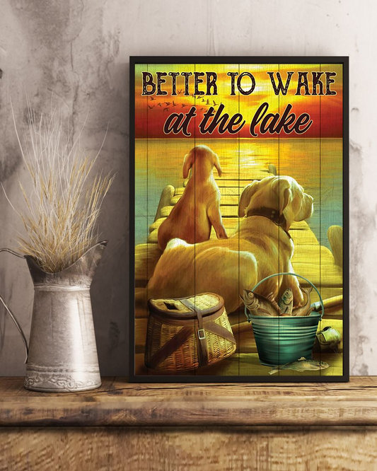 Vintage Pallet Dog And Fishing Poster Better To Wake At The Lake Vintage Room Home Decor Wall Art Gifts Idea - Mostsuit