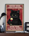 Funny Grumpy Black Cat Love Wine Hate People Poster Vintage Room Home Decor Wall Art Gifts Idea - Mostsuit