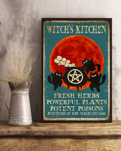 Black Cat Loves Witch's Kitchen Fresh Herbs Powerful Plants Poster Vintage Room Home Decor Wall Art Gifts Idea - Mostsuit