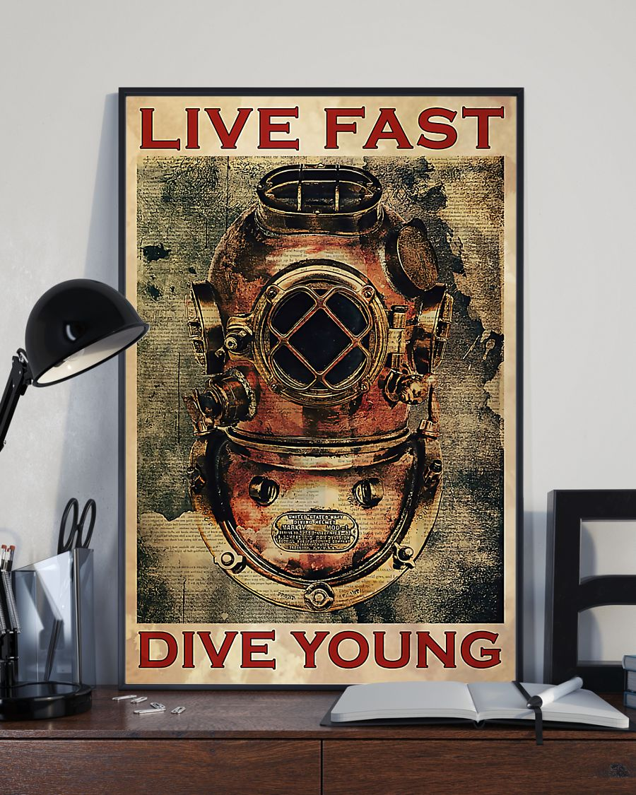 Scuba Diving Canvas Prints Live Fast Dive Young Scuba Diver Vintage Wall Art Gifts Vintage Home Wall Decor Canvas - Mostsuit