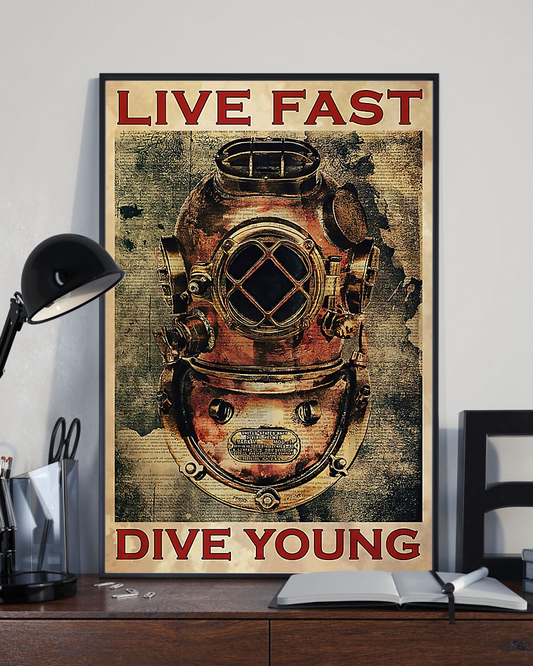 Scuba Diving Canvas Prints Live Fast Dive Young Scuba Diver Vintage Wall Art Gifts Vintage Home Wall Decor Canvas - Mostsuit