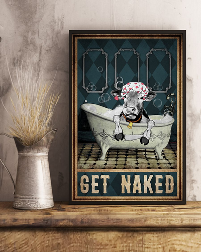 Cow Bathroom Funny Poster Get Naked Vintage Room Home Decor Wall Art Gifts Idea - Mostsuit