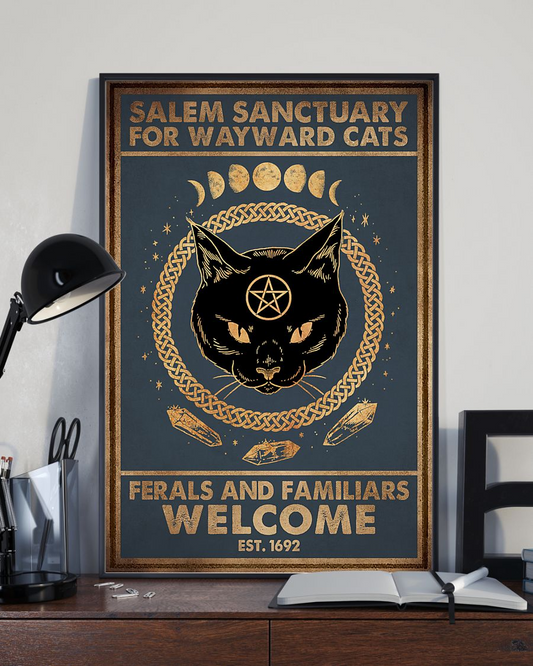 Witch Cat Canvas Prints Salem Sanctuary For Wayward Cats Vintage Wall Art Gifts Vintage Home Wall Decor Canvas - Mostsuit
