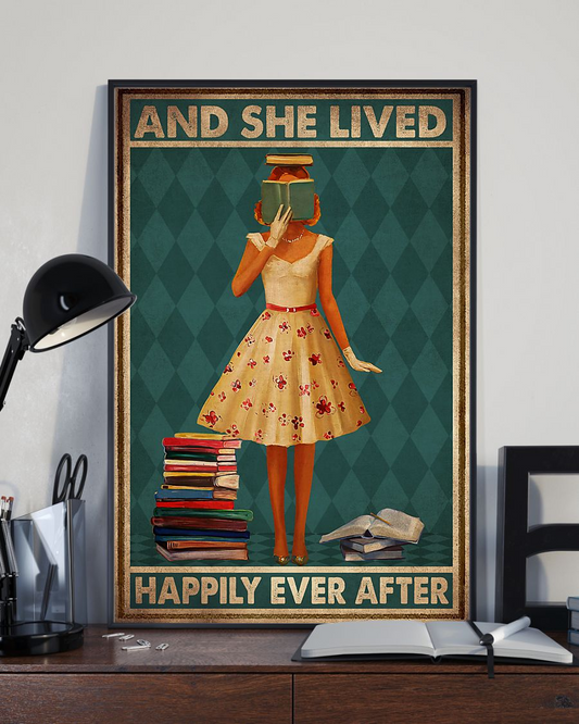 Book Girl Canvas Prints And She Lived Happily Ever After Vintage Wall Art Gifts Vintage Home Wall Decor Canvas - Mostsuit