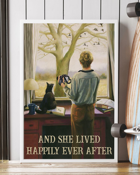 Cat Camera Poster And She Lived Happily Ever After Vintage Room Home Decor Wall Art Gifts Idea - Mostsuit