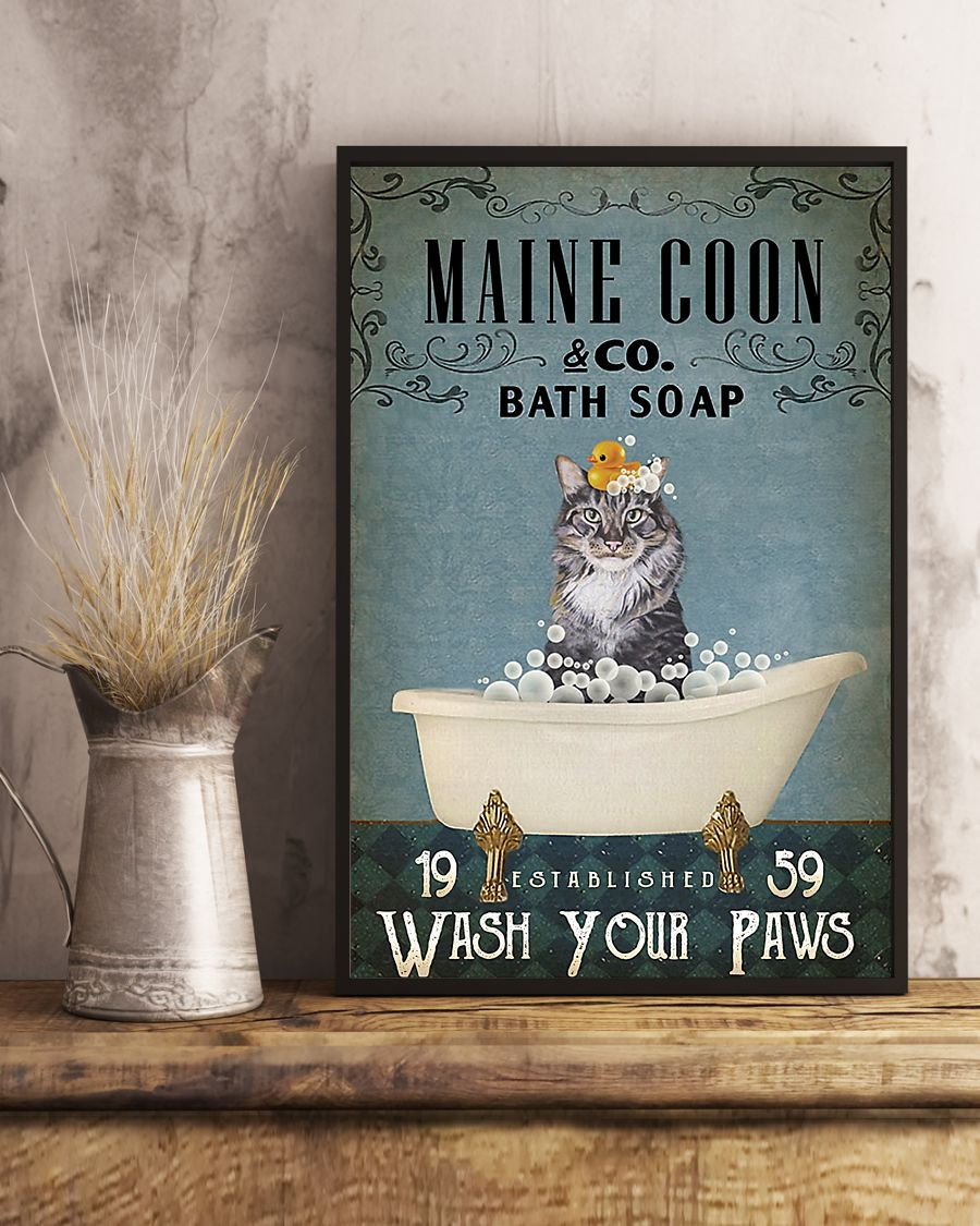 Maine Coon And Co Bath Soap Wash Your Paws Poster Cat Loves Vintage Room Home Decor Wall Art Gifts Idea - Mostsuit