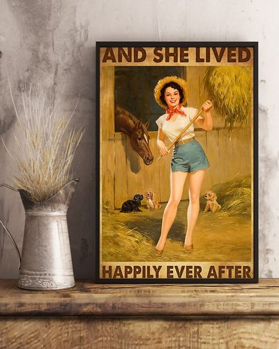 Country Girl Loves Horse And Dog Canvas Prints And She Lived Happily Ever After Vintage Wall Art Gifts Vintage Home Wall Decor Canvas - Mostsuit