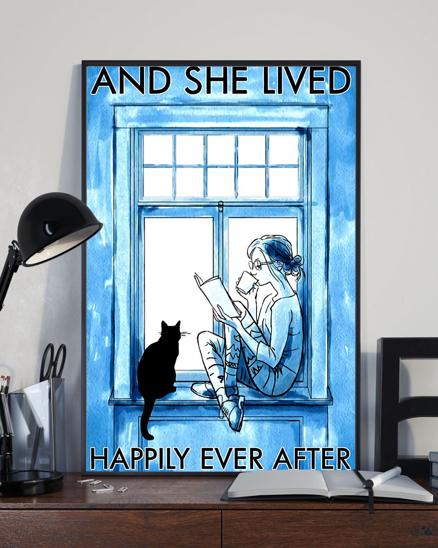 Girl Loves Book And Cat Canvas Prints And She Lived Happily Ever After Vintage Wall Art Gifts Vintage Home Wall Decor Canvas - Mostsuit