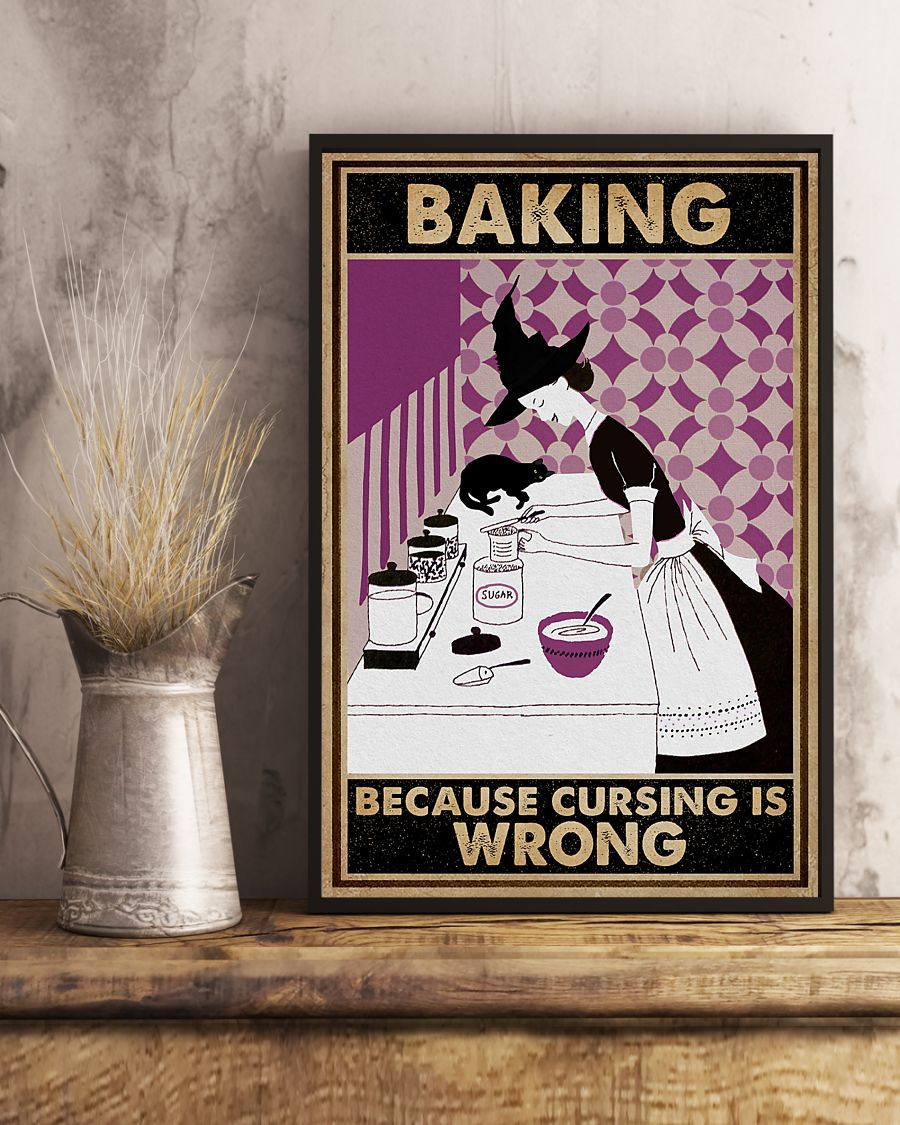 Witch Cat Baking Canvas Prints Baking Because Cursing Is Wrong Vintage Wall Art Gifts Vintage Home Wall Decor Canvas - Mostsuit