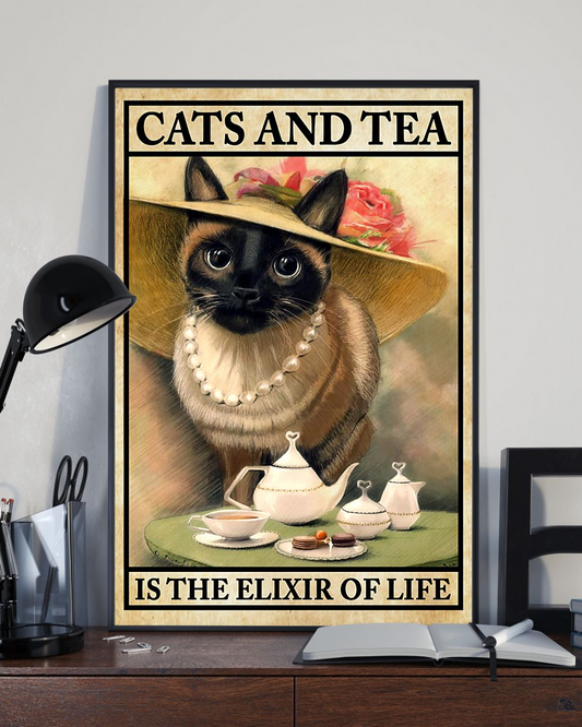Cat Tea Loves Poster Cats And Tea Is The Elixir Of Life Vintage Room Home Decor Wall Art Gifts Idea - Mostsuit