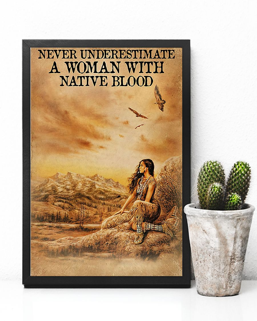 Native American Canvas Prints Never Underestimate A Woman With Native Blood Vintage Wall Art Gifts Vintage Home Wall Decor Canvas - Mostsuit