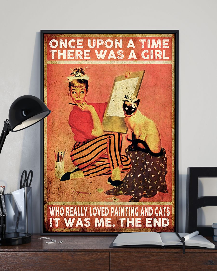Painting And Cats Loves Poster Once Upon A Time There Was A Girl Vintage Room Home Decor Wall Art Gifts Idea - Mostsuit
