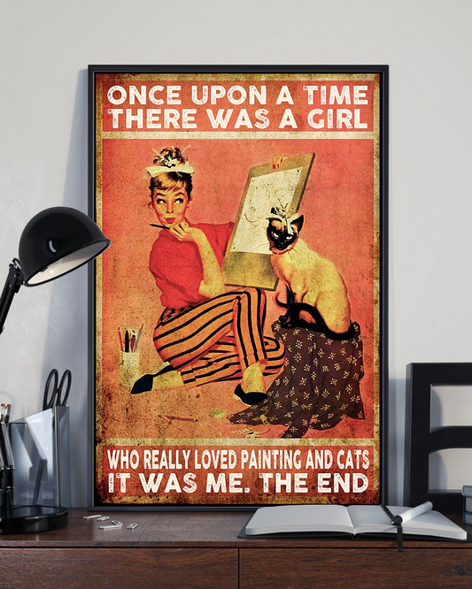 Painting And Cats Loves Poster Once Upon A Time There Was A Girl Vintage Room Home Decor Wall Art Gifts Idea - Mostsuit