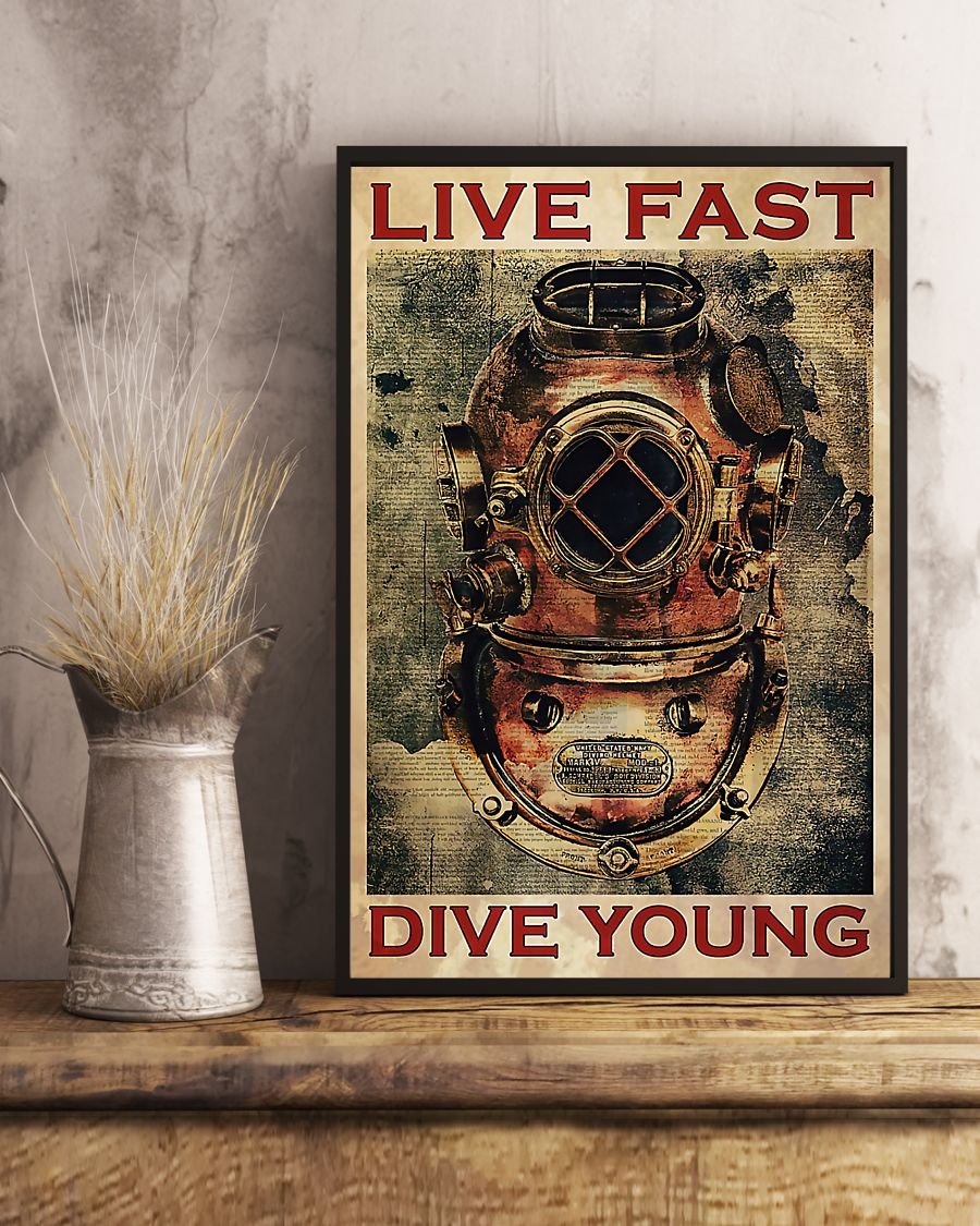 Scuba Diving Poster Live Fast Dive Young Scuba Diver Vintage Room Home Decor Wall Art Gifts Idea - Mostsuit
